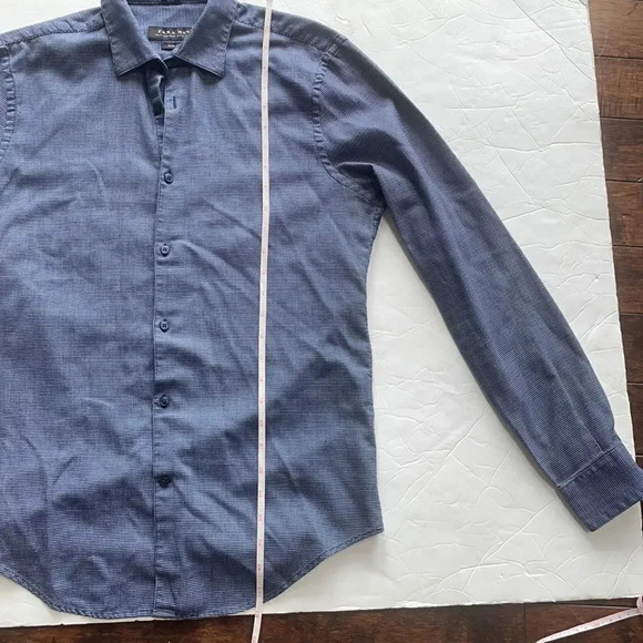 Zara Man slim fit button down Long sleeved Cotton Blue and white Men’s Size M - Picture 8 of 10